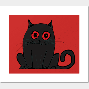 Anxious Sleepy Red Eyed Black Cat Halloween Design Posters and Art